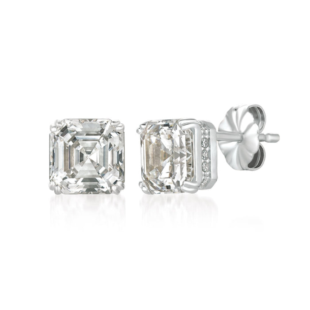 Pendientes de botón de talla Asscher con circonita cúbica de 4,2 ct para mujer de Crislu Royal en plata de ley 925 bañada en platino puro