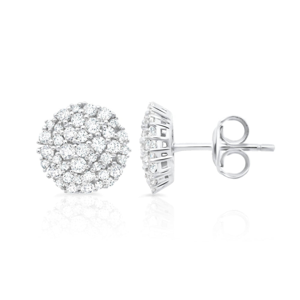 Crislu Round Glisten Women's 0.85 ct. Cubic Zirconia Stud Earrings in Pure Platinum Plated 925 Sterling Silver