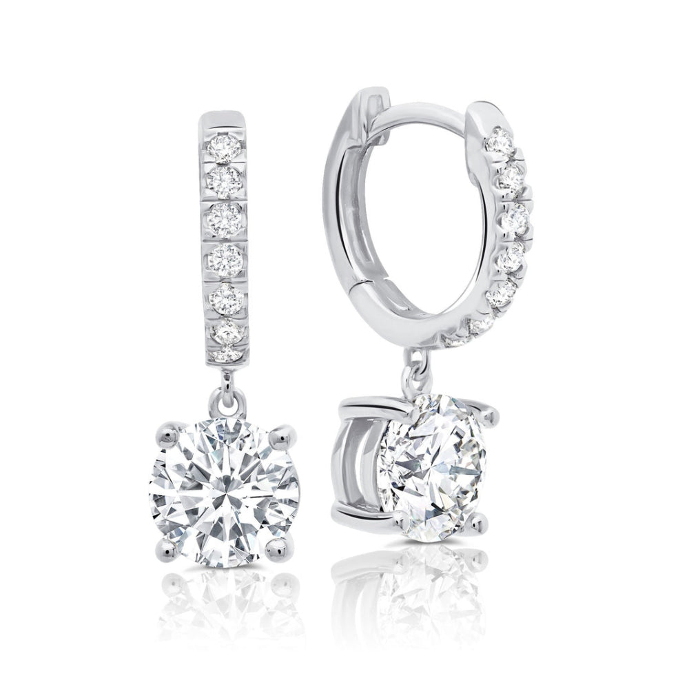 Crislu Round Cut Women's 2.25 ct. Cubic Zirconia Huggie Hoop Earrings in Pure Platinum Plated 925 Sterling Silver