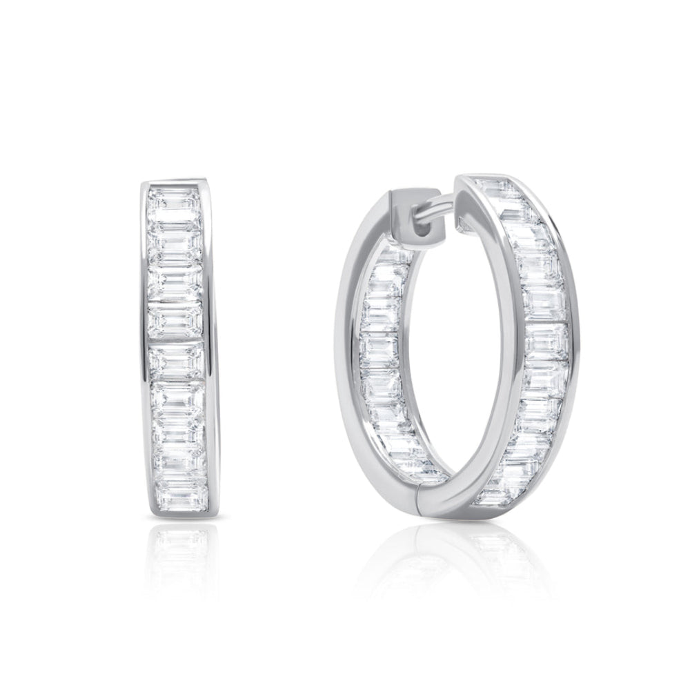 Crislu Parallel Baguette Women's 4 ct. Cubic Zirconia Hoop Earrings in Pure Platinum Plated 925 Sterling Silver