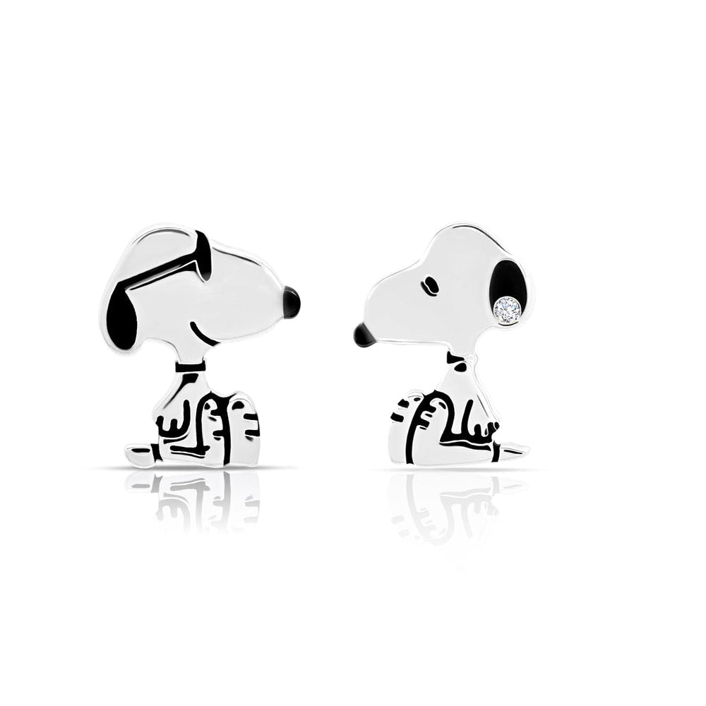 Crislu Peanuts Women's 0.1 ct. Cubic Zirconia Snoopy Stud Earrings in Pure Platinum Plated 925 Sterling Silver