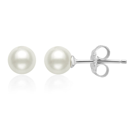 Crislu Women's Genuine Pearl Stud Earrings in Platinum-Plating over Sterling Silver