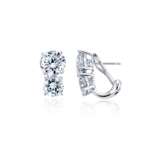 Crislu Women's 6 ct. Cubic Zirconia Two-Stone Post Stud Earrings in Pure Platinum Plated 925 Sterling Silver