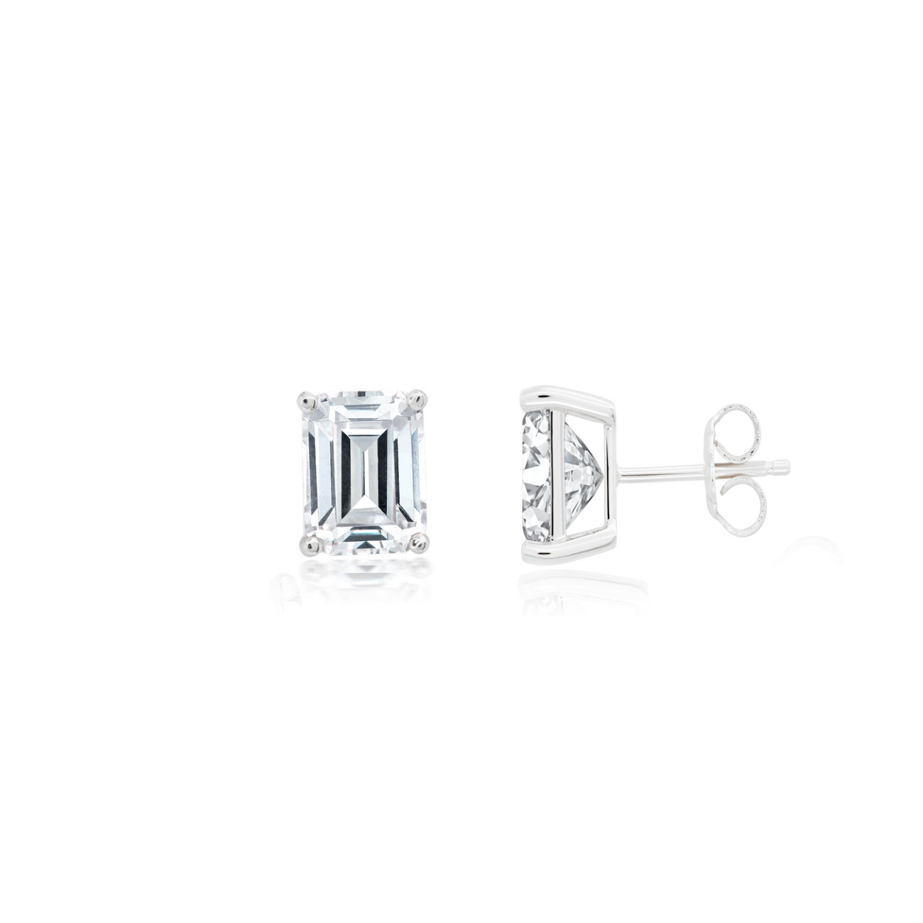 Crislu Women's 3.5 ct. Cubic Zirconia Large Emerald Cut Solitaire Post Stud Earrings in Pure Platinum Plated 925 Sterling Silver