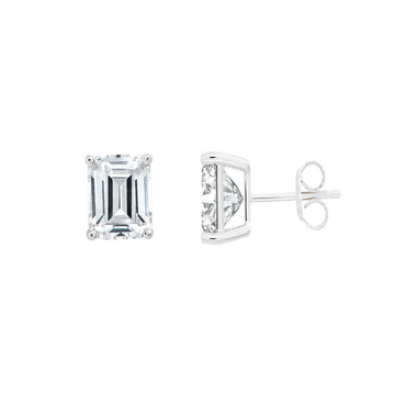 Crislu Women's 3.5 ct. Cubic Zirconia Large Emerald Cut Solitaire Post Stud Earrings in 925 Sterling Silver
