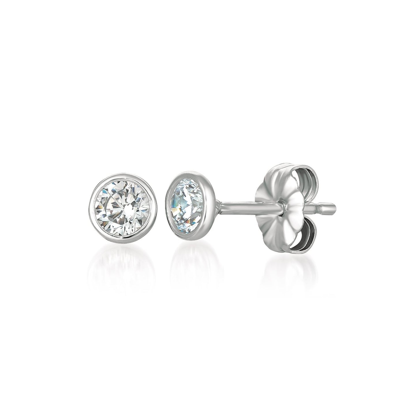 Crislu Solitaire Bezel Women's 4 ct. Cubic Zirconia Stud Earrings in Pure Platinum Plated 925 Sterling Silver