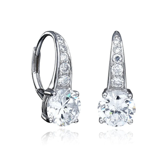 Crislu Women's 3 ct. Cubic Zirconia Accented Brilliant Cut Leverback Drop Stud Earrings in Pure Platinum Plated 925 Sterling Silver