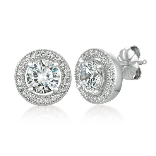 Crislu Women's 1.75 ct. Cubic Zirconia Brilliant Cut Stud Earrings in Pure Platinum Plated 925 Sterling Silver