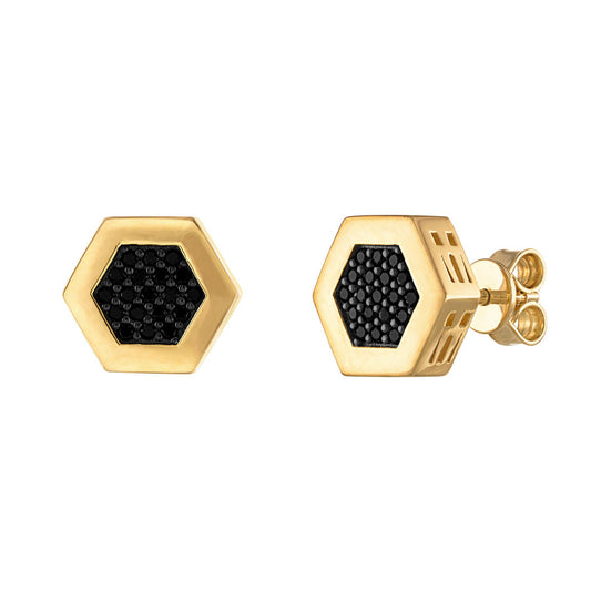 Aros con forma hexagonal de diamantes negros de 3/8 ct. en oro amarillo de 14 k para hombre de Bulova