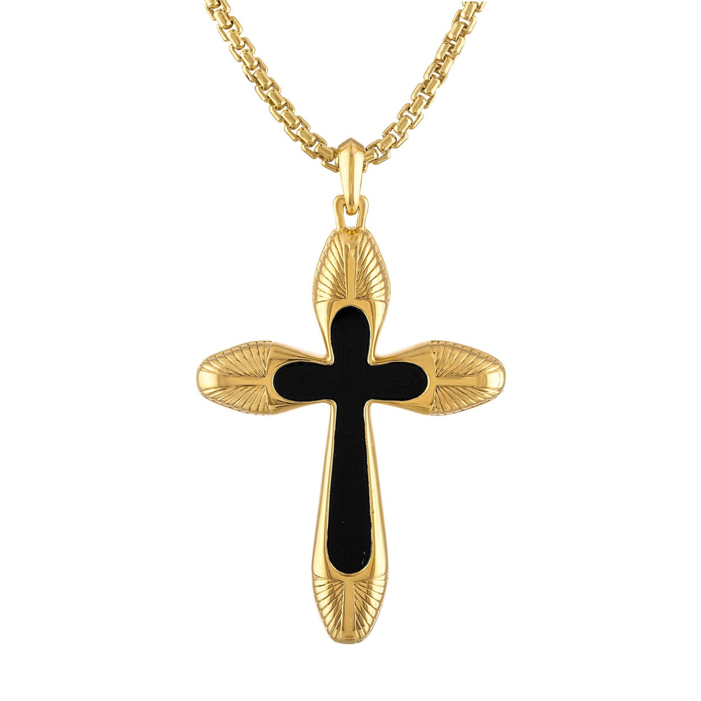 Bulova 26" Icon Agate Inlay Cross Pendant Necklace in 14k Gold Plating