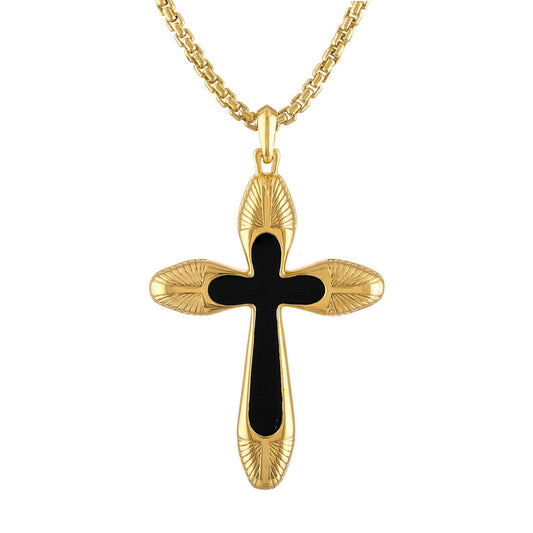 Bulova 26" Icon Agate Inlay Cross Pendant Necklace in 14k Gold Plating