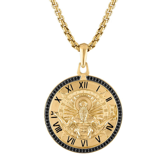 Bulova Men's 26" Chronos God of Time 1/4 ct. t.w. Black Diamond Pendant Necklace in 14k Gold Plating