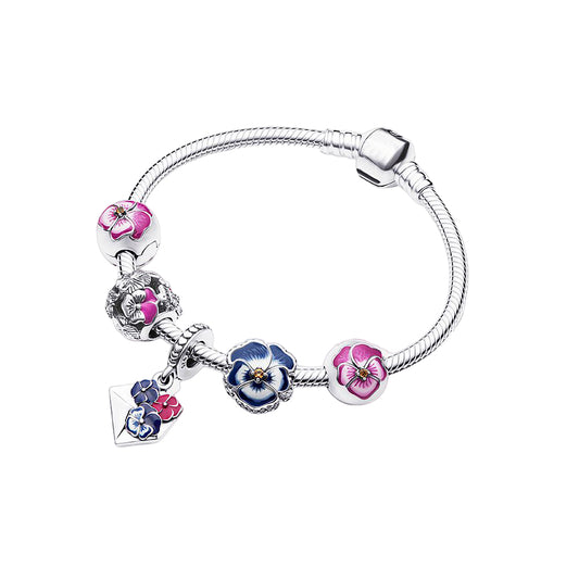 Conjunto de pulsera y dijes con flores de Ragazza Studio (6 piezas) en plata de ley 925 