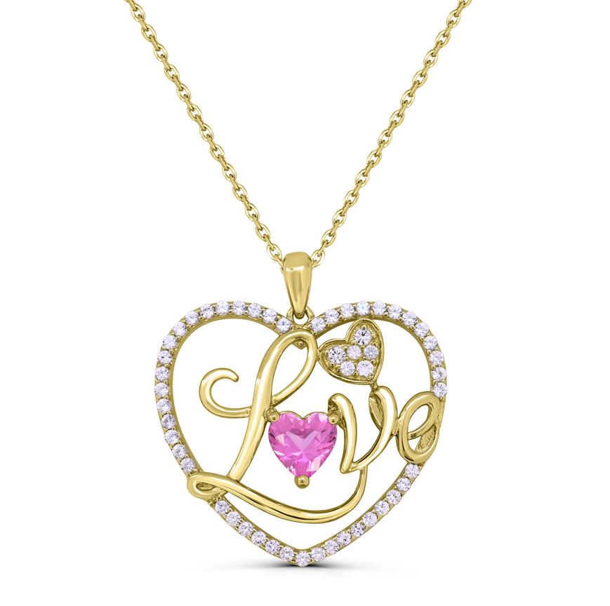 Affinity Designs 14K Yellow Plated 18' Cable Chain Radiant Love Pink Necklace