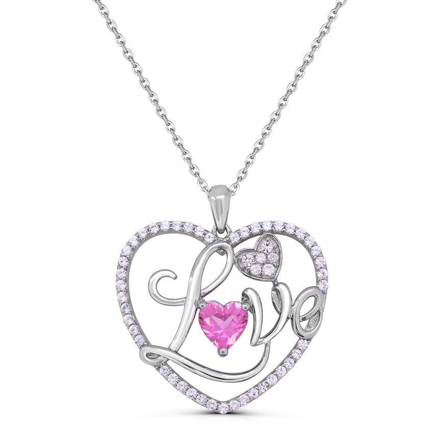 Collar con forma de corazón de diamantes rosados ​​y cadena tipo cable de 18 pies bañada en rodio de Affinity Designs