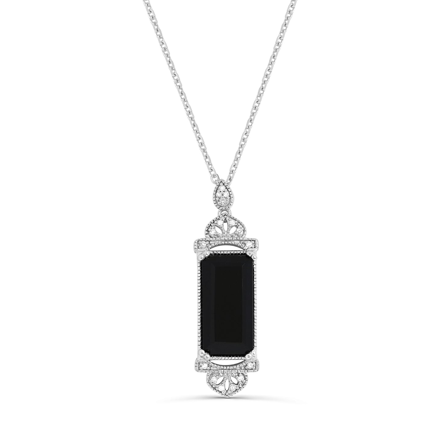 Sterling Silver Black Onyx and Diamonds Necklace