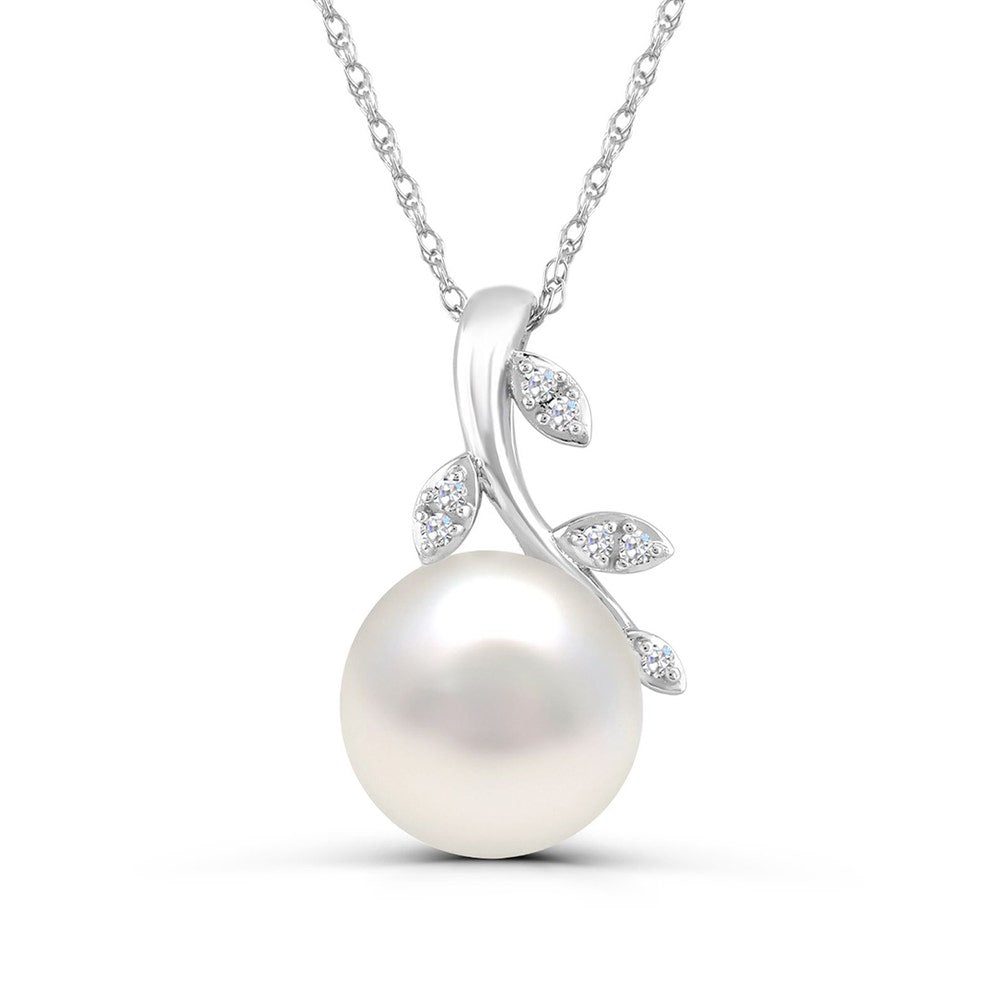 Affinity Designs Women's Cultured Freshwater Pearl & 0.035 ct. Diamond Accent Vine Pendant Necklace in Sterling Silver