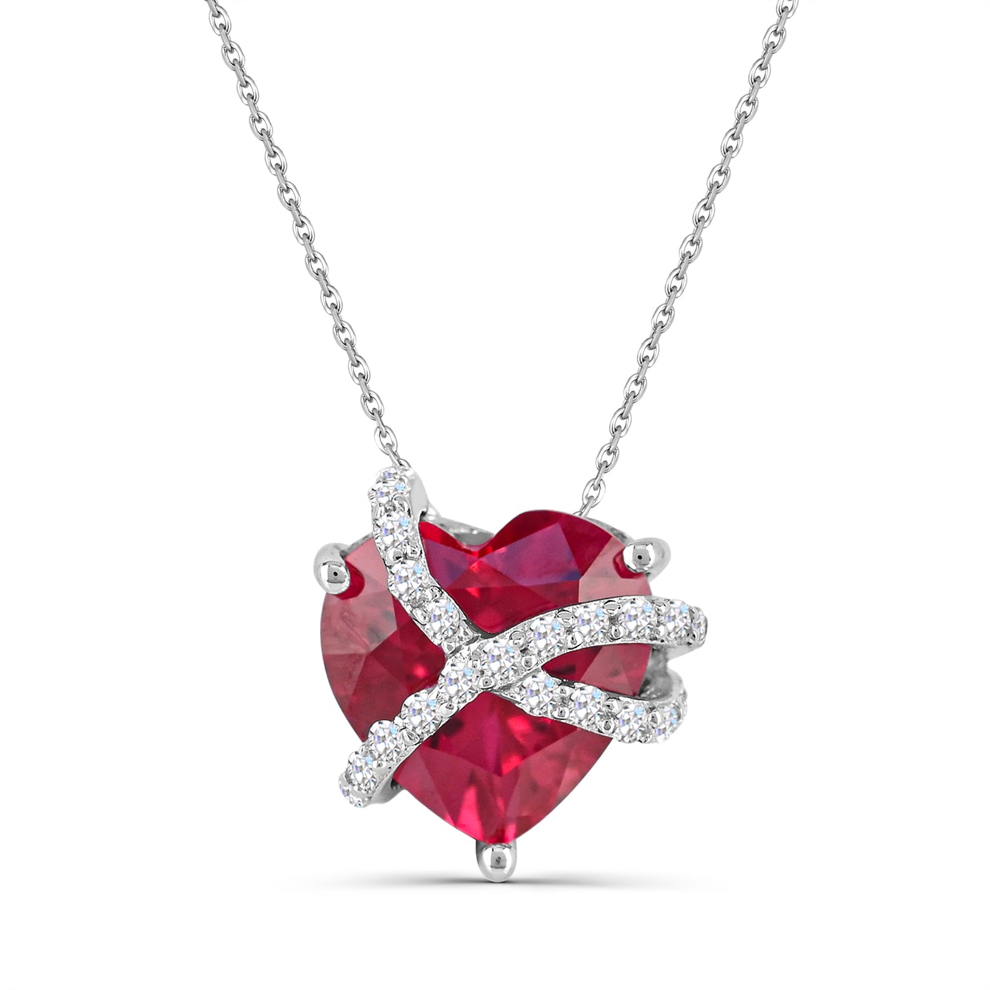 Sterling Silver Created Ruby and Created White Sapphire Necklace