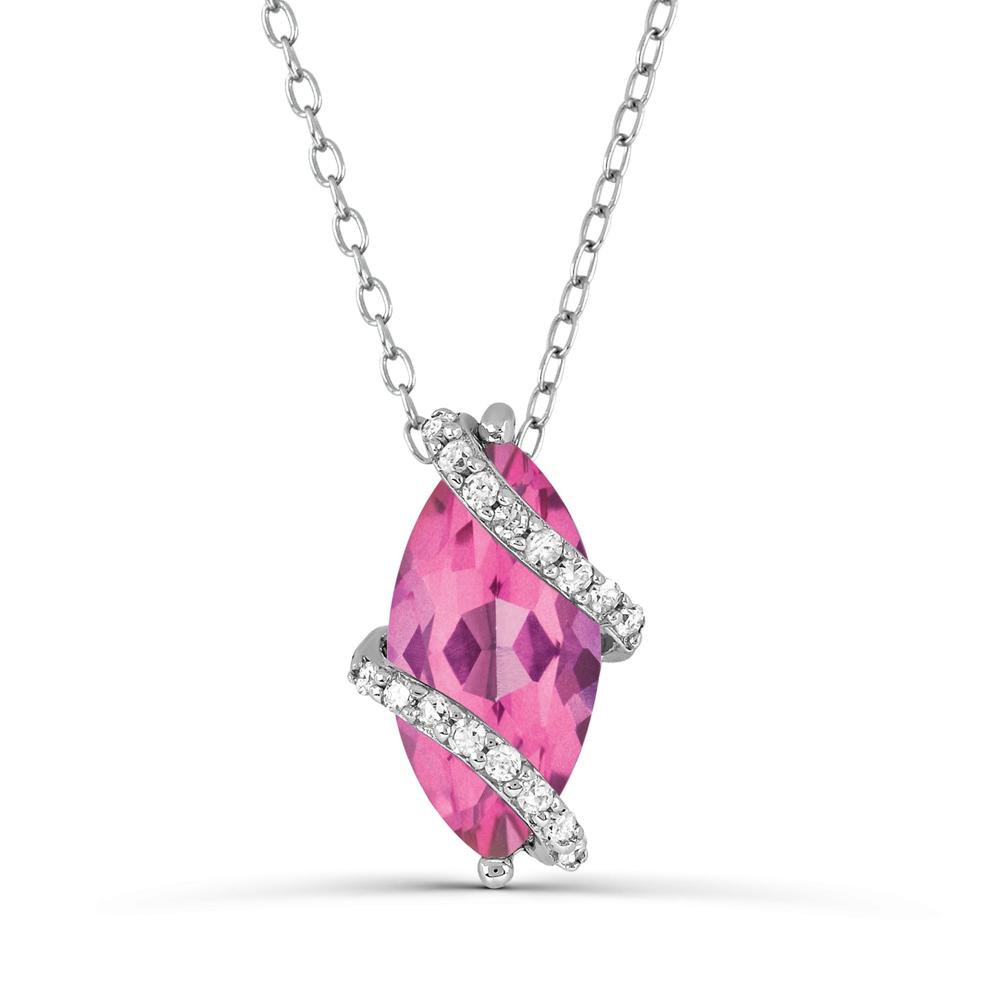 Sterling Silver Created Pink Sapphire and White Topaz Necklace