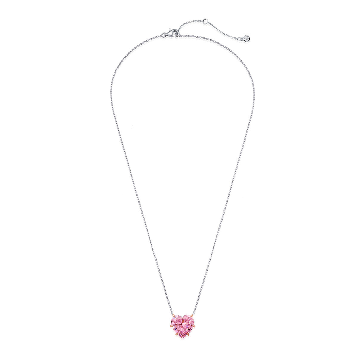 Crislu - Candyland Pink Prong Heart Necklace - 18k Rose Gold