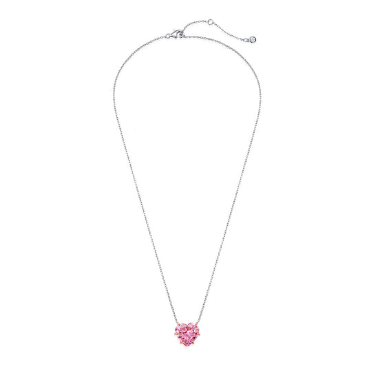 Crislu - Candyland Pink Prong Heart Necklace - 18k Rose Gold