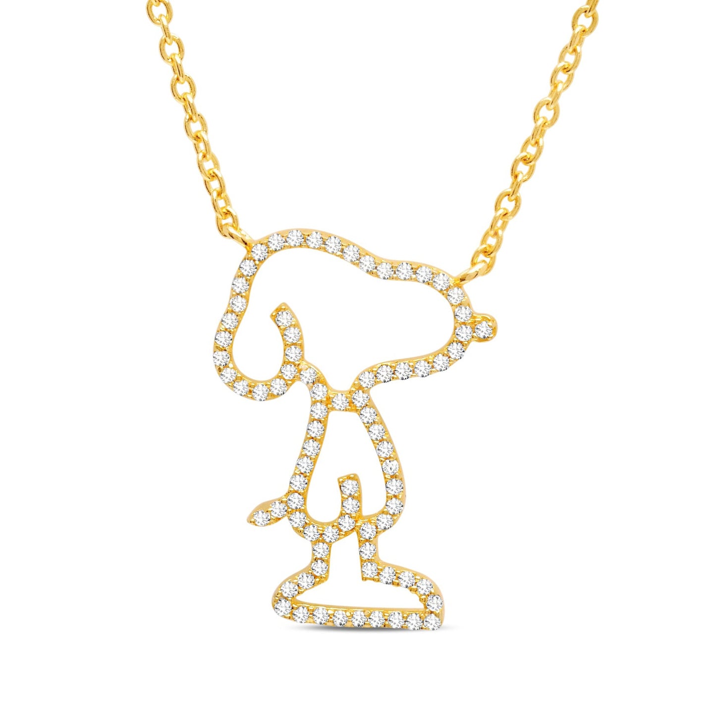 Crislu Peanuts 0.1 ct. Cubic Zirconia Snoopy Pave Silhouette Necklace in 18K Yellow Gold Plated 925 Sterling Silver