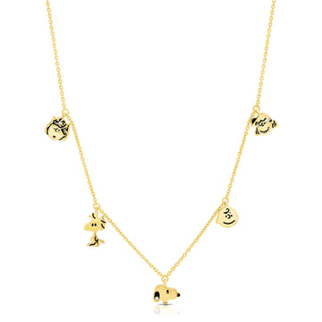 Crislu Peanuts 0.2 ct. Cubic Zirconia Snoopy & The Gang Charm Necklace in 18K Yellow Gold Plated over 925 Sterling Silver