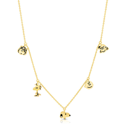 Crislu Peanuts 0.2 ct. Cubic Zirconia Snoopy & The Gang Charm Necklace in 18K Yellow Gold Plated 925 Sterling Silver