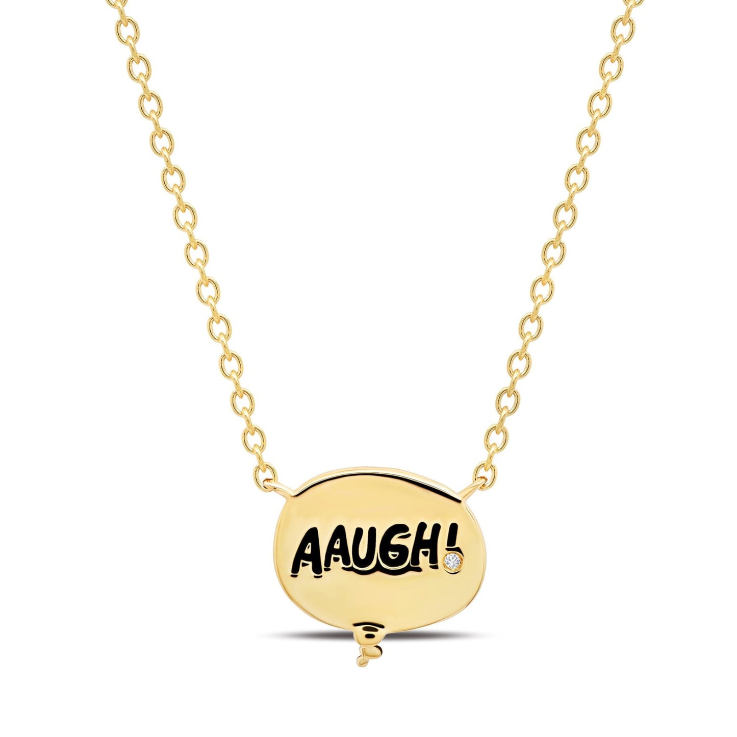 Crislu Peanuts 0.1 ct. Cubic Zirconia AAUGH! Thought Balloon Necklace in 18K Yellow Gold Plated 925 Sterling Silver