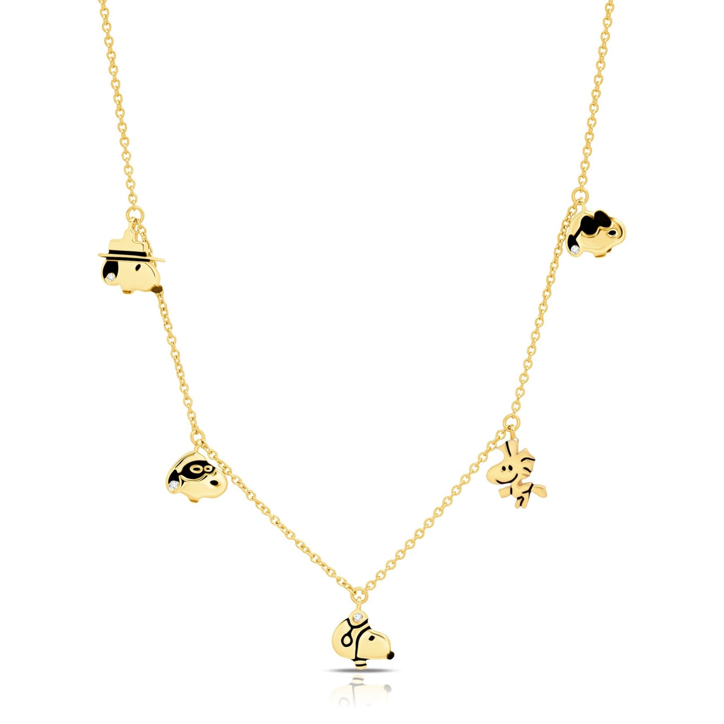 Crislu Peanuts 0.1 ct. Cubic Zirconia Snoopy & Woodstock Charm Necklace in 18K Yellow Gold Plated 925 Sterling Silver