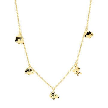 Crislu Peanuts 0.1 ct. Cubic Zirconia Snoopy & Woodstock Charm Necklace in 18K Yellow Gold Plated over 925 Sterling Silver