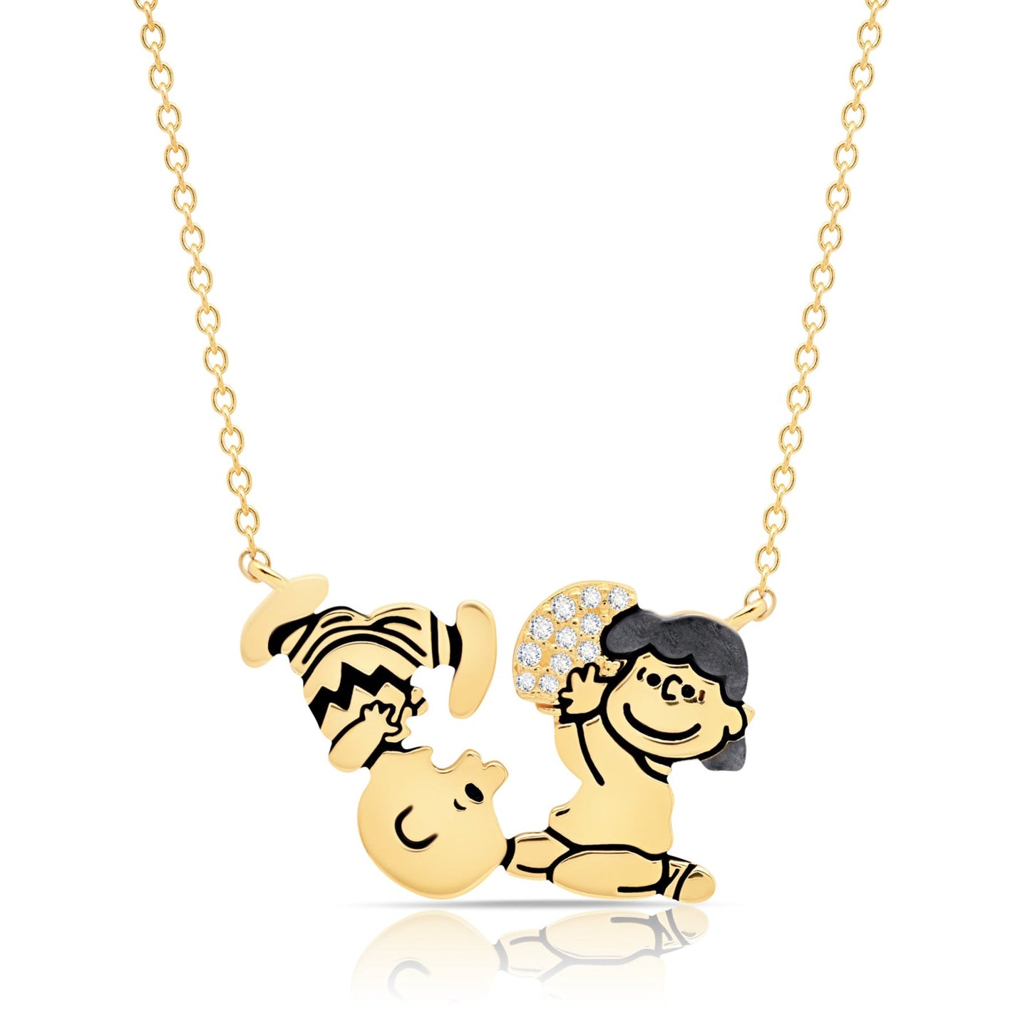 Collar de fútbol de Charlie Brown y Lucy con circonita cúbica de 0,2 ct de Crislu Peanuts en plata de ley 925 bañada en oro amarillo de 18 quilates