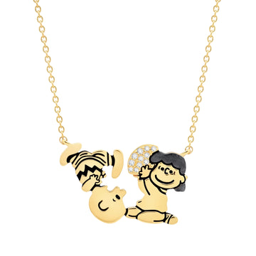 Crislu Peanuts 0.2 ct. Cubic Zirconia Charlie Brown & Lucy Football Necklace in 925 Sterling Silver