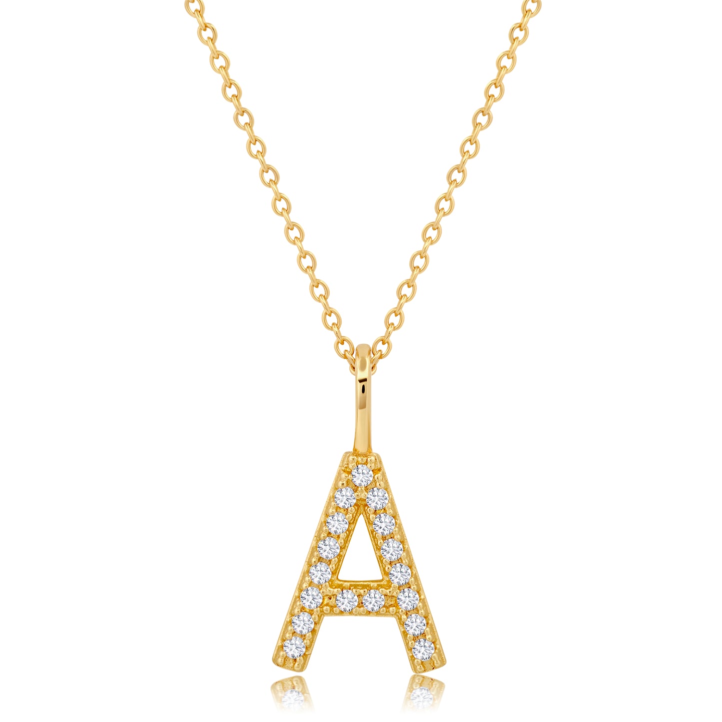 Crislu Letter "A" 18" 0.115 ct. Cubic Zirconia Initial Pendant Necklace in 18K Yellow Gold Plated 925 Sterling Silver