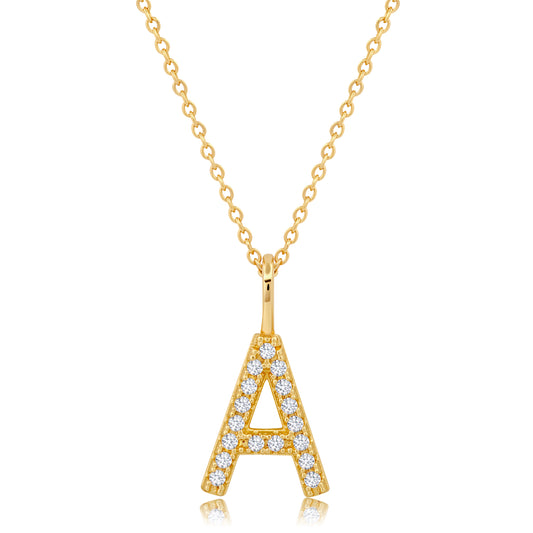 Crislu Letter "A" 18" 0.115 ct. Cubic Zirconia Initial Pendant Necklace in 18K Yellow Gold Plated 925 Sterling Silver