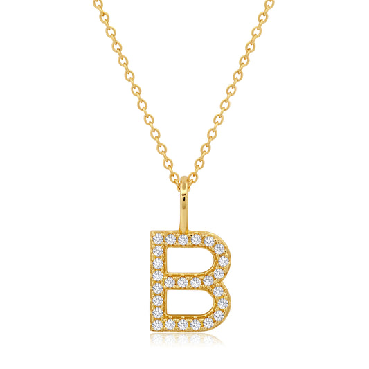 Crislu Letter "B" 18" 0.115 ct. Cubic Zirconia Initial Pendant Necklace in 18K Yellow Gold Plated 925 Sterling Silver