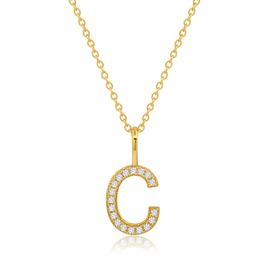 Crislu Letter "C" 18" 0.115 ct. Cubic Zirconia Initial Pendant Necklace in 18K Yellow Gold Plated 925 Sterling Silver