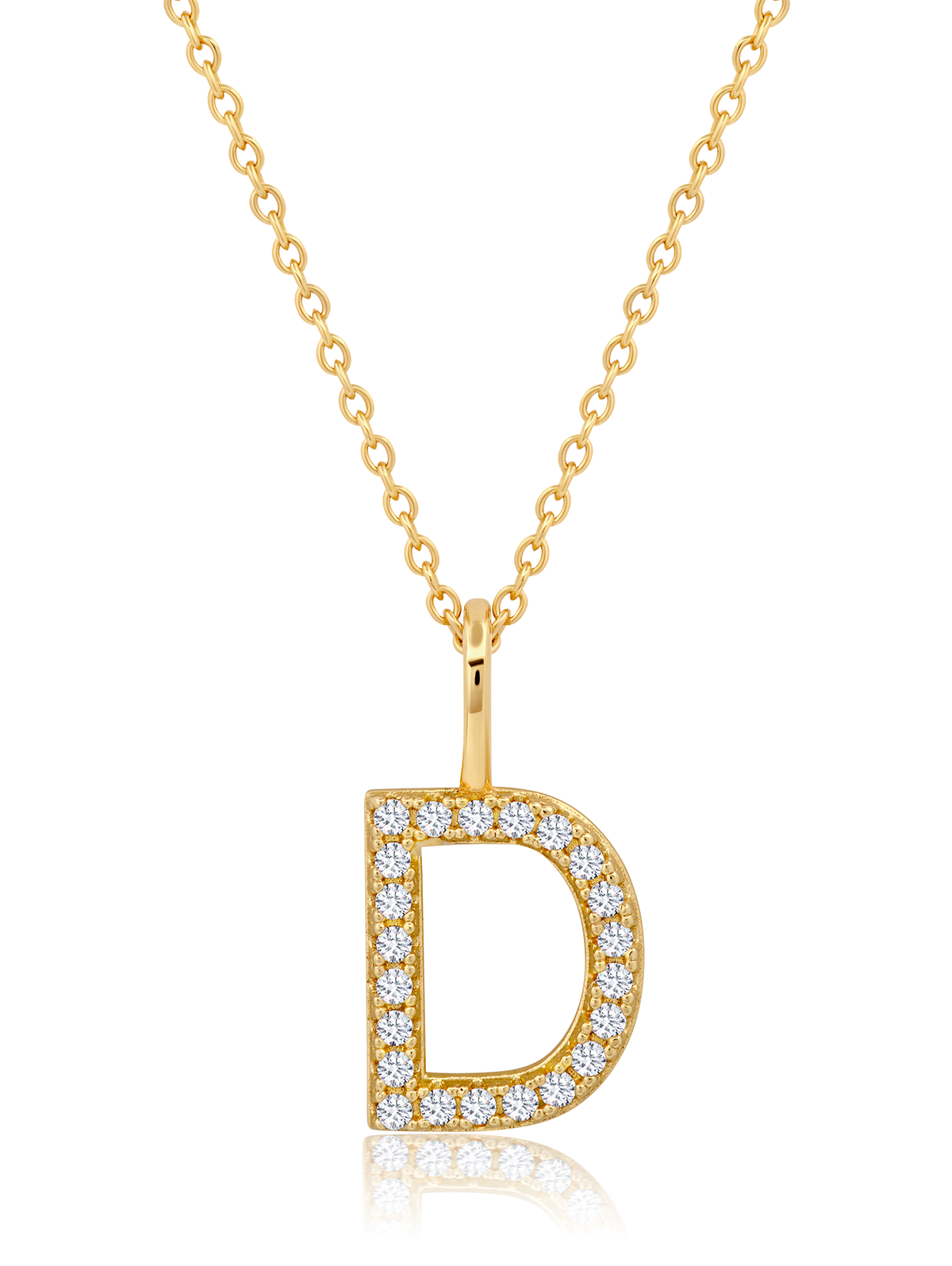 Crislu Letter "D" 18" 0.115 ct. Cubic Zirconia Initial Pendant Necklace in 18K Yellow Gold Plated 925 Sterling Silver