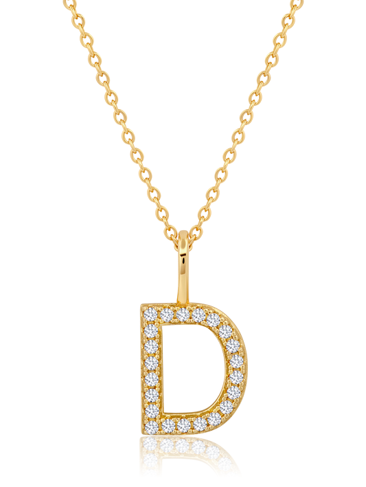 Crislu Letter "D" 18" 0.115 ct. Cubic Zirconia Initial Pendant Necklace in 18K Yellow Gold Plated 925 Sterling Silver