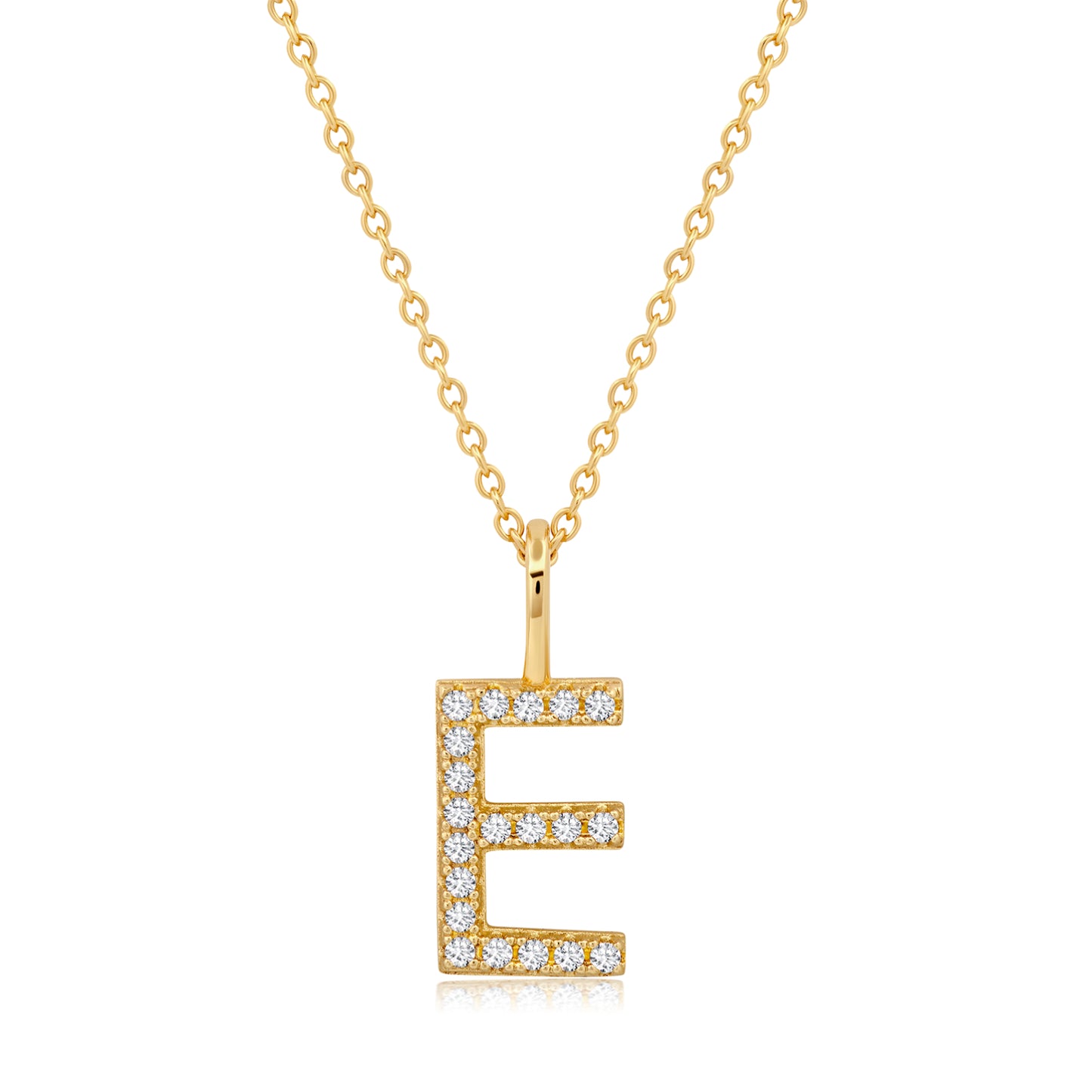 Crislu Letter "E" 18" 0.115 ct. Cubic Zirconia Initial Pendant Necklace in 18K Yellow Gold Plated 925 Sterling Silver