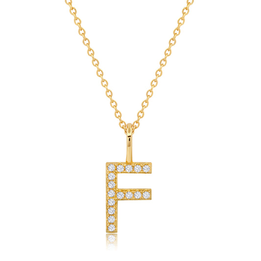 Crislu Letter "F" 18" 0.115 ct. Cubic Zirconia Initial Pendant Necklace in 18K Yellow Gold Plated 925 Sterling Silver