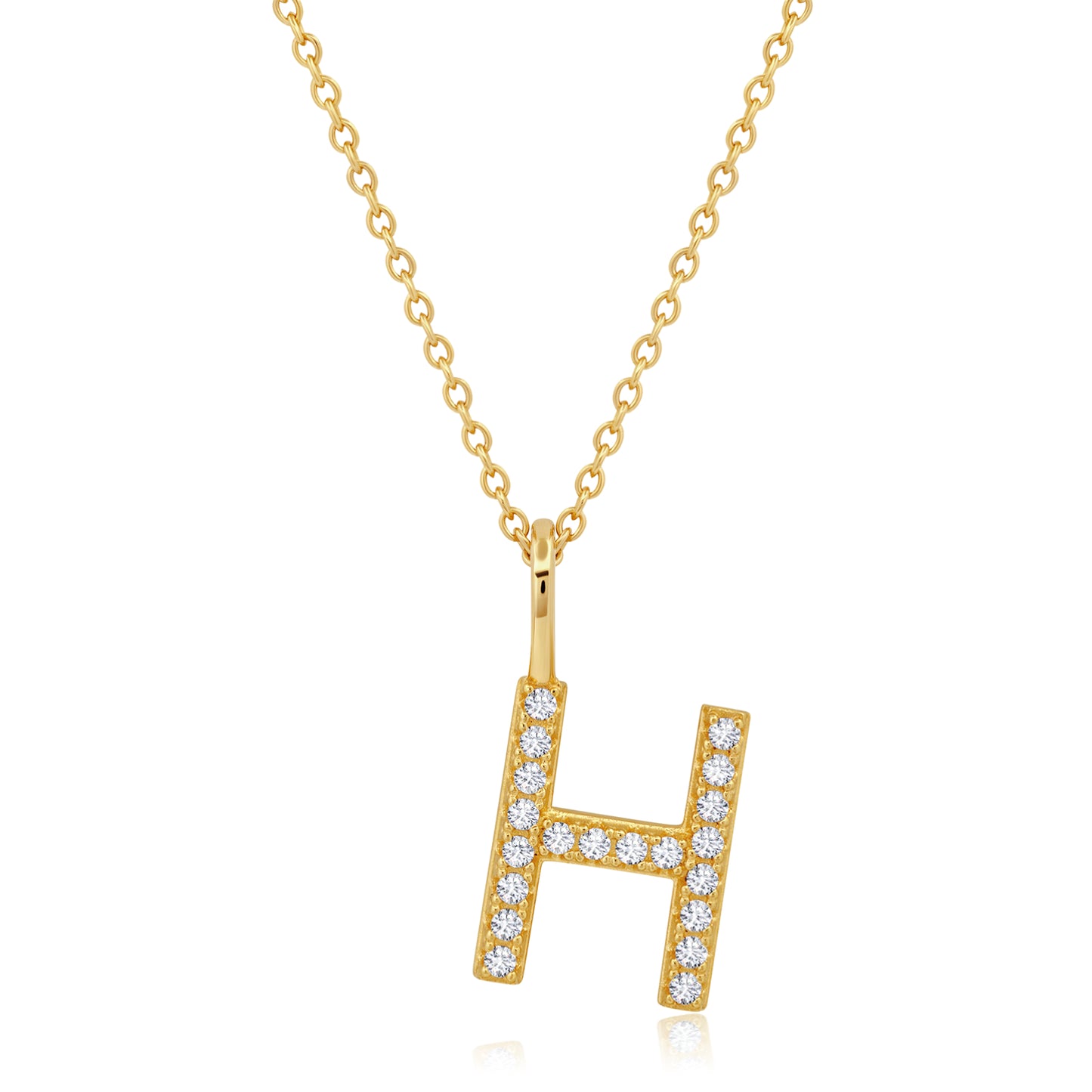 Crislu Letter "H" 18" 0.115 ct. Cubic Zirconia Initial Pendant Necklace in 18K Yellow Gold Plated 925 Sterling Silver