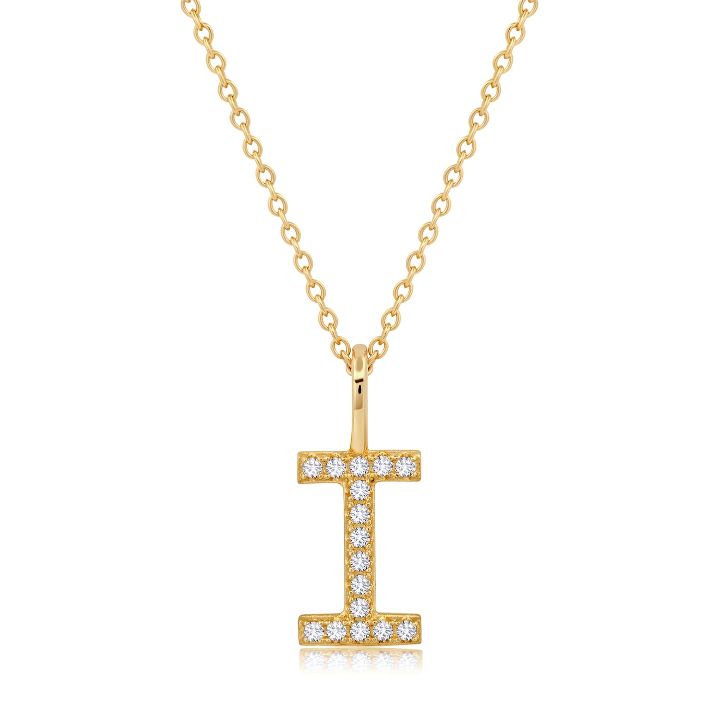 Crislu Letter "I" 18" 0.115 ct. Cubic Zirconia Initial Pendant Necklace in 18K Yellow Gold Plated 925 Sterling Silver