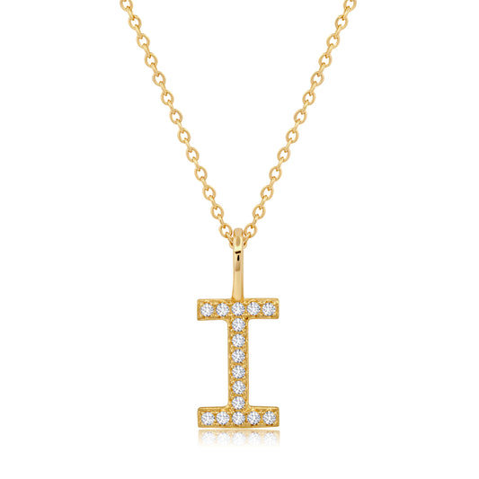 Crislu Letter "I" 18" 0.115 ct. Cubic Zirconia Initial Pendant Necklace in 18K Yellow Gold Plated 925 Sterling Silver