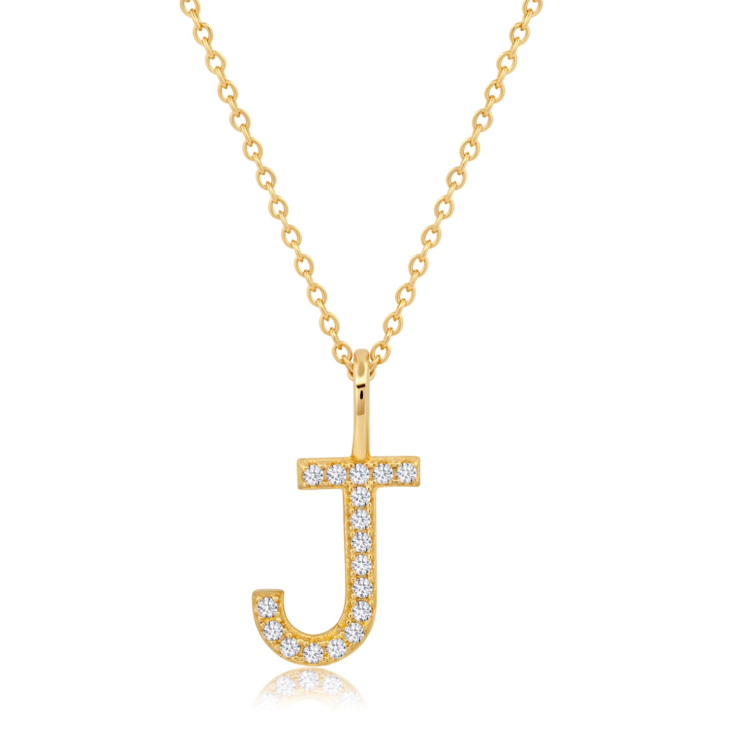 Crislu Letter "J" 18" 0.115 ct. Cubic Zirconia Initial Pendant Necklace in 18K Yellow Gold Plated 925 Sterling Silver