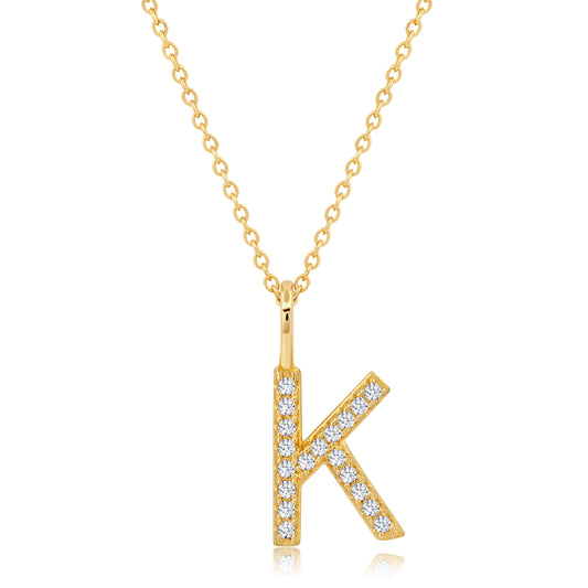 Crislu Letter "K" 18" 0.115 ct. Cubic Zirconia Initial Pendant Necklace in 18K Yellow Gold Plated 925 Sterling Silver