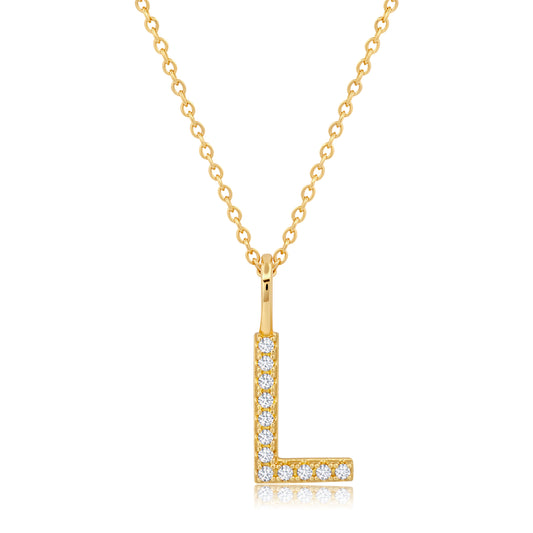 Crislu Letter "L" 18" 0.115 ct. Cubic Zirconia Initial Pendant Necklace in 18K Yellow Gold Plated 925 Sterling Silver