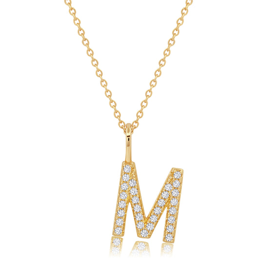 Crislu Letter "M" 18" 0.115 ct. Cubic Zirconia Initial Pendant Necklace in 18K Yellow Gold Plated 925 Sterling Silver