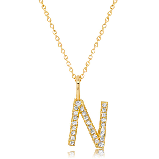 Crislu Letter "N" 18" 0.115 ct. Cubic Zirconia Initial Pendant Necklace in 18K Yellow Gold Plated 925 Sterling Silver