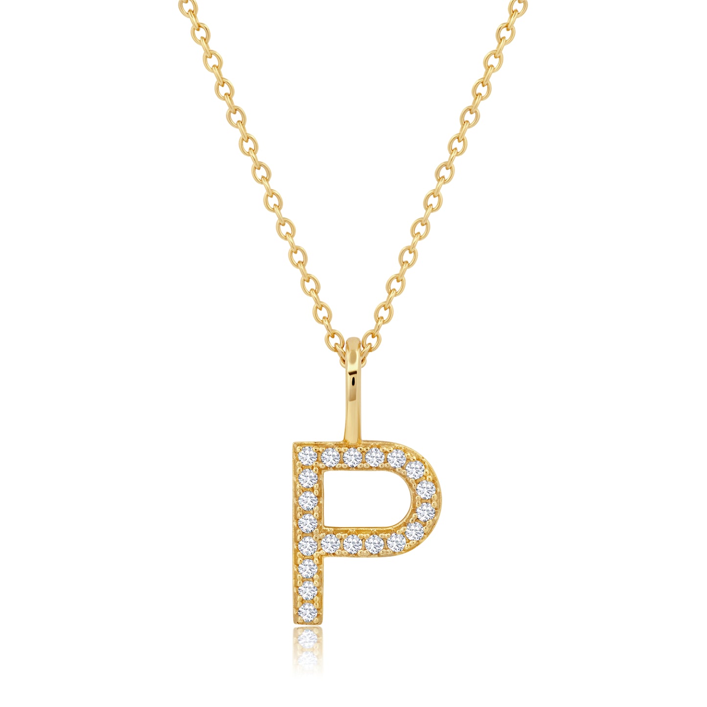 Crislu Letter "P" 18" 0.115 ct. Cubic Zirconia Initial Pendant Necklace in 18K Yellow Gold Plated 925 Sterling Silver